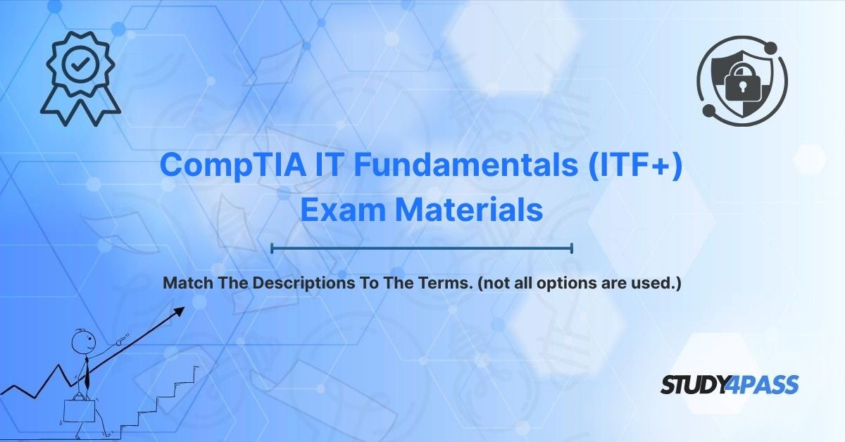 CompTIA IT Fundamentals (ITF+) Exam Materials: Match The Descriptions To The Terms. (not all options are used.)